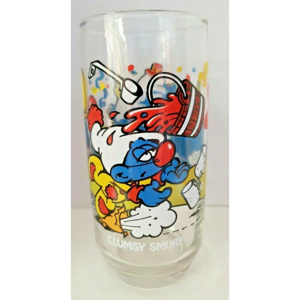 Vintage 1983 Original Peyo 1983 Clumsy Smurf Glass NOS U204